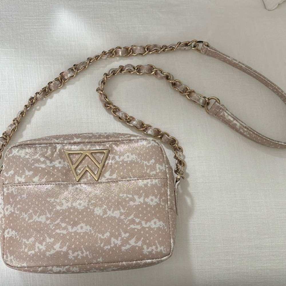Pink and Gold Crossbody Bag with Chain-Link Strap